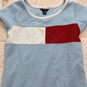 Tommy Hilfiger Light Blue Short Sleeve Tee with Red & White Colorblock